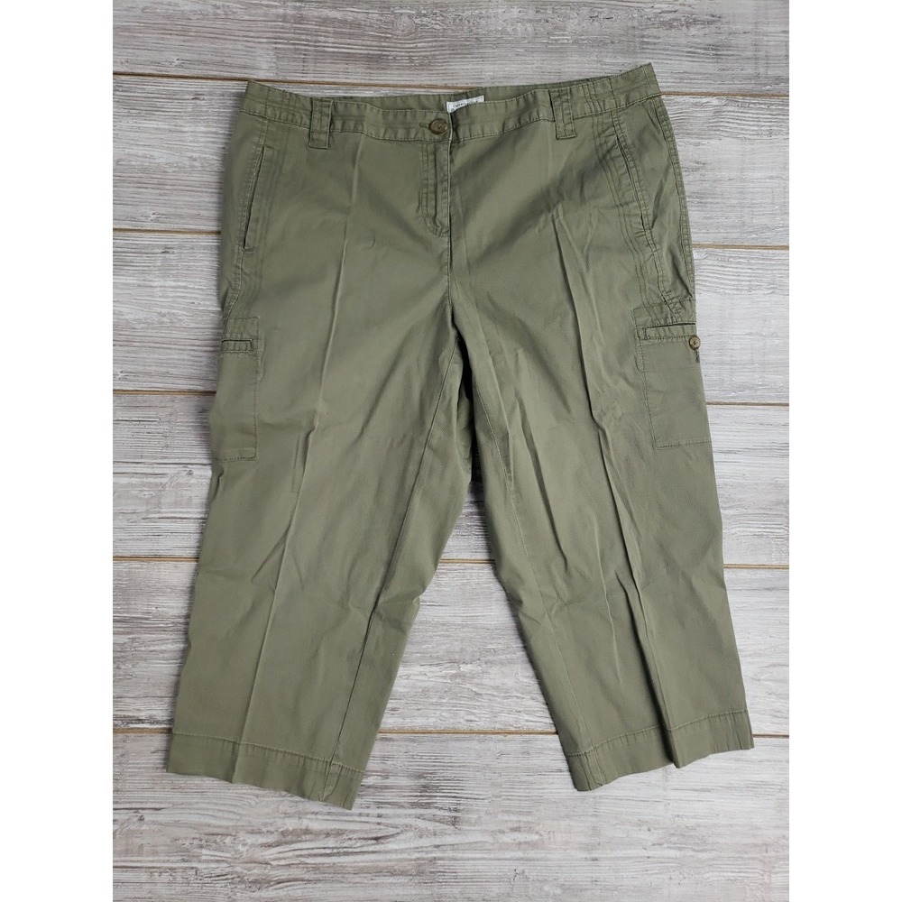 Charter Club Womens 16W Army Green Cotton Cargo Pocket Capri Pants High Rise